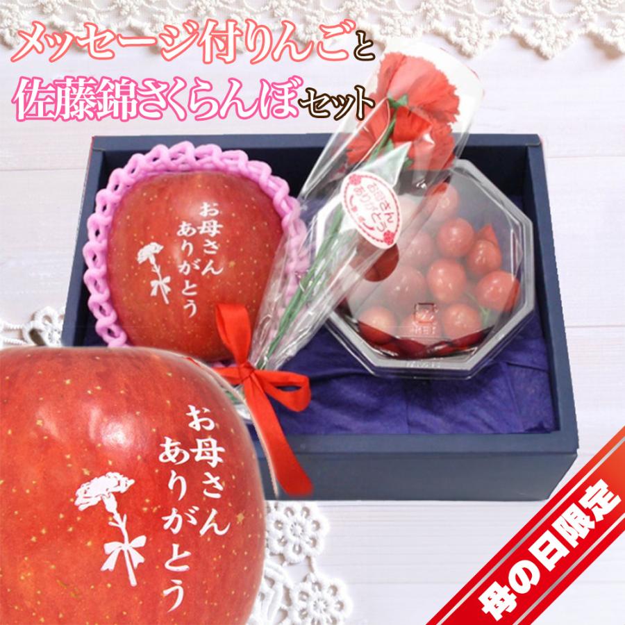 遅れてごめんね 母の日 メッセージ付 りんご &amp; 佐藤錦 さくらんぼ 1玉入 100g カーネーション 2026 フルーツ 果物 ギフト  [りんご・佐藤錦 母の日]【MR】（Yahoo!・ほんまもん屋&Hanaファクトリー）