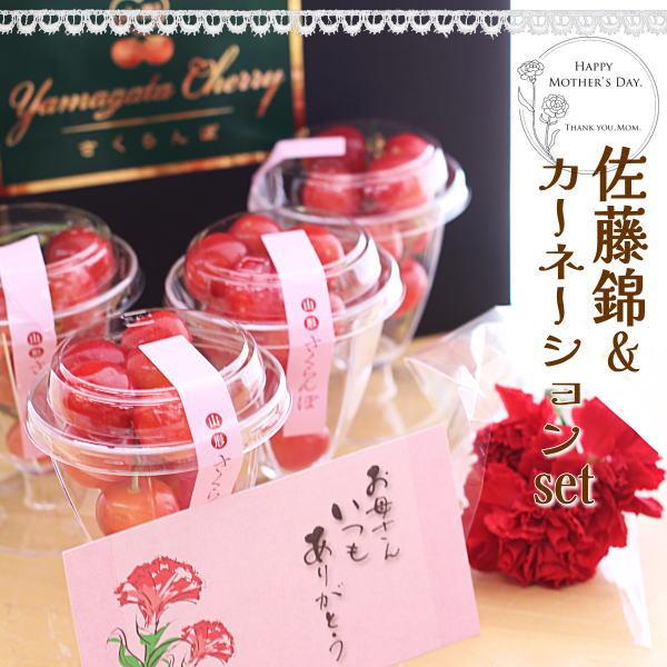 遅れてごめんね 母の日 産地直送 佐藤錦 とカーネーション セット 母の日プレゼント さくらんぼ フルーツ ギフト 果物  [（40gグラス×4）生花]【WI】（Yahoo!・ほんまもん屋&Hanaファクトリー）