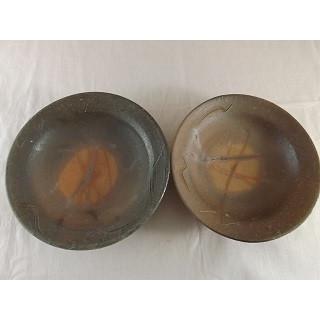A-30 焼締 平鉢 小皿 2ヶセット  文部大臣奨励賞受賞作家 荒川明作 木箱付きの画像