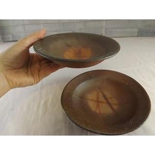 A-30 焼締 平鉢 小皿 2ヶセット  文部大臣奨励賞受賞作家 荒川明作 木箱付きの画像