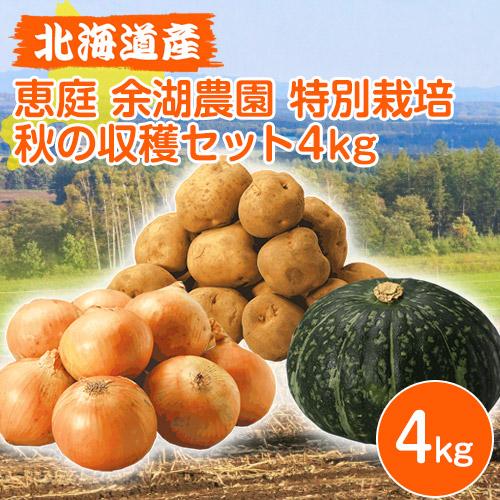 北海道産 恵庭 余湖農園 特別栽培 秋の収穫セット 4kg（じゃがいも(キタアカリ) 1.5kg、玉ねぎ 1.5kg、かぼちゃ(1.2kg以上) 1個） | ブランド登録なし
