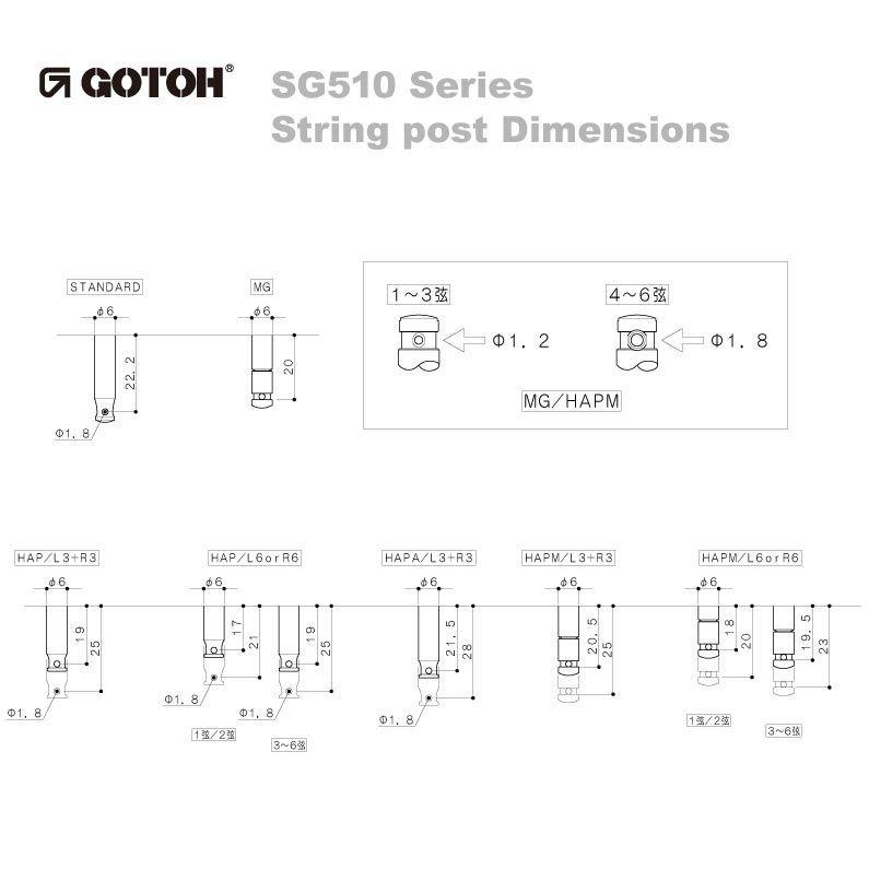 Gotoh / ゴトー SG510 Series for Standard Post SGS510 (Black Chrome / P8) [対応ヘッド: L6/R6/L3+R3 ] (ギターペグ6個set)｜honten｜03