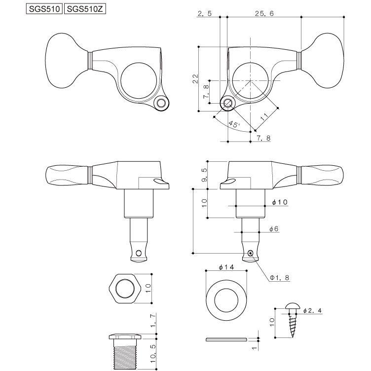 Gotoh / ゴトー SG510 Series for Standard Post SGS510 (Chrome / A01) [対応ヘッド: L3+R3 ] (ギターペグ6個set)｜honten｜02