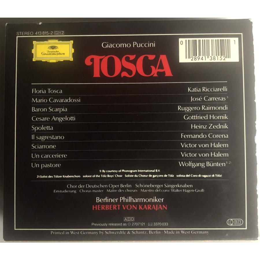 Puccini：TOSCA Harbert Von Karajan Katia Ricciarelli 【中古CD】 西ドイツ盤 プッチーニ「トスカ」 フォン・カラヤン リッチャレッリ｜honyarado390｜02