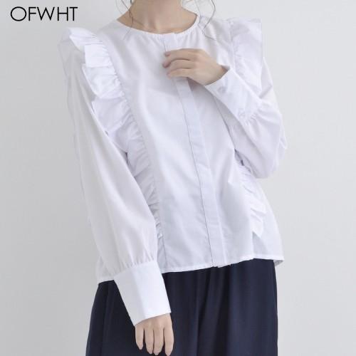 Merlot Plus メルロー プリュス 7737 フライフロント フリルブラウス シンプル 無地 可愛い 長袖 シャツ ガーリー 春秋冬 Select Shop Hooga 通販 Yahoo ショッピング