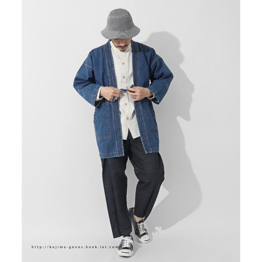 児島ジーンズ 半纏 ジャケット コート Lサイズ 児島ジーンズ ストレッチ デニム シングルライダースジャケット