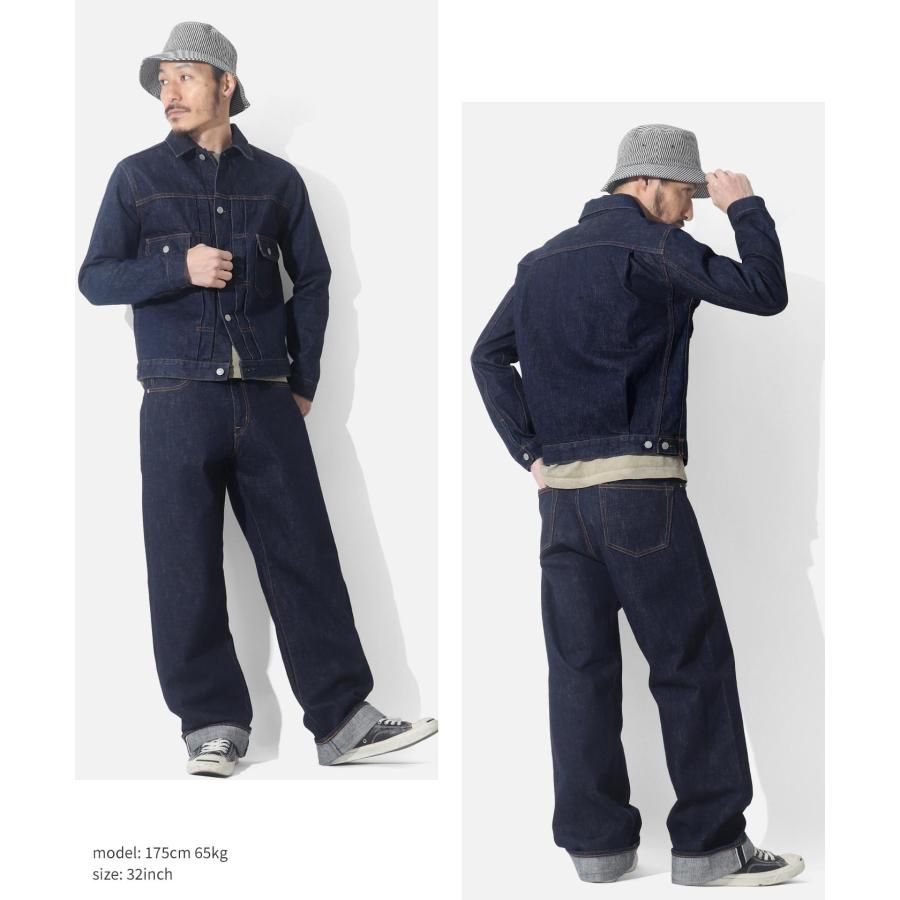 児島ジーンズ 公式通販 15ozセルビッチ パイプド ワイドパンツ  バイク メンズ ボトムス RNB102WW | 児島ジーンズ | 15