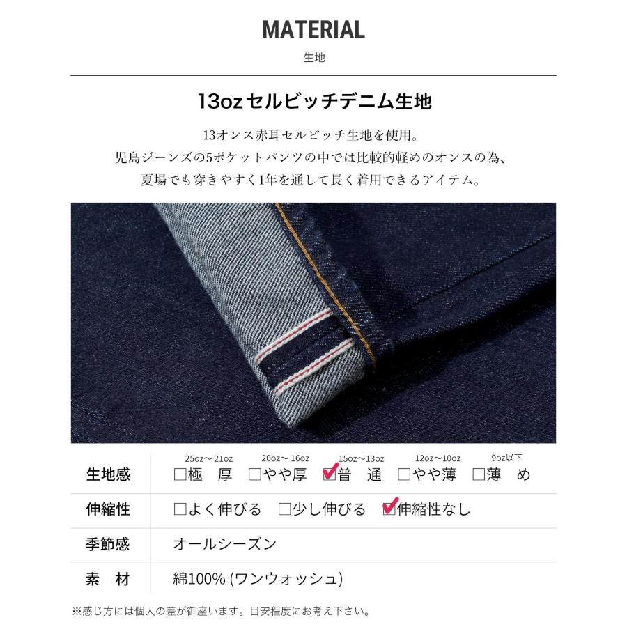 児島ジーンズ 公式通販 13oz セルビッチ スリム デニム ジップフライ