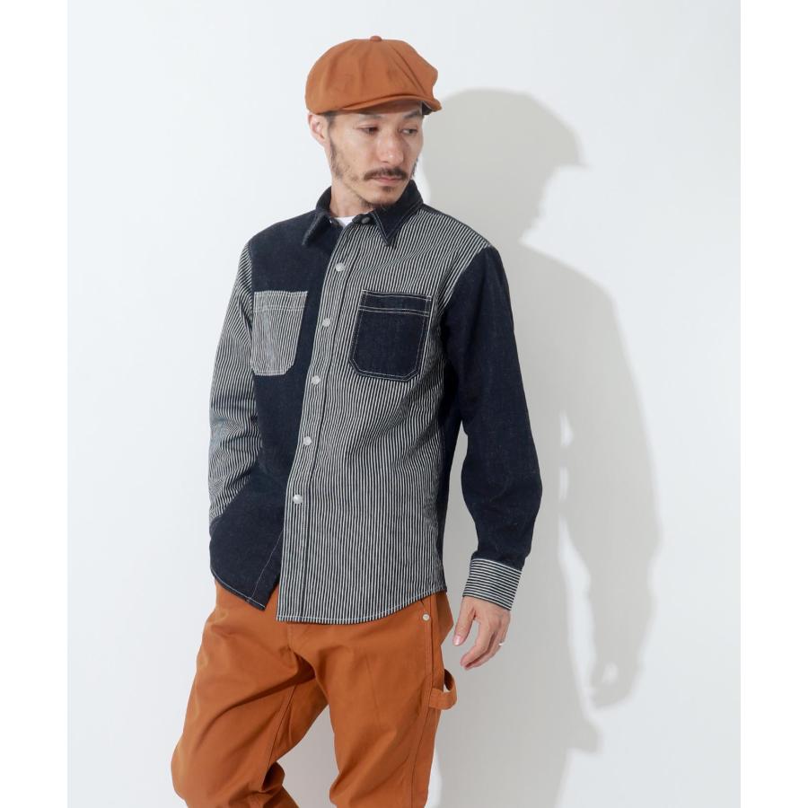 児島ジーンズ 公式通販 マルチ コンボ ワークシャツ デニム ヒッコリー ストライプ メンズ トップス 切り替えシャツ 長袖 シャツ【RNB-281S】 | 児島ジーンズ | 20