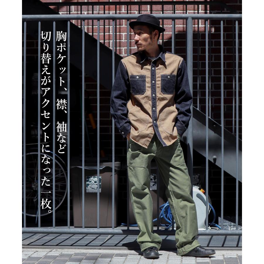 児島ジーンズ 公式通販 デニム コンボ ヘリンボーン シャツ ワークシャツ 切り替えシャツ 【RNB-282】 | 児島ジーンズ | 02