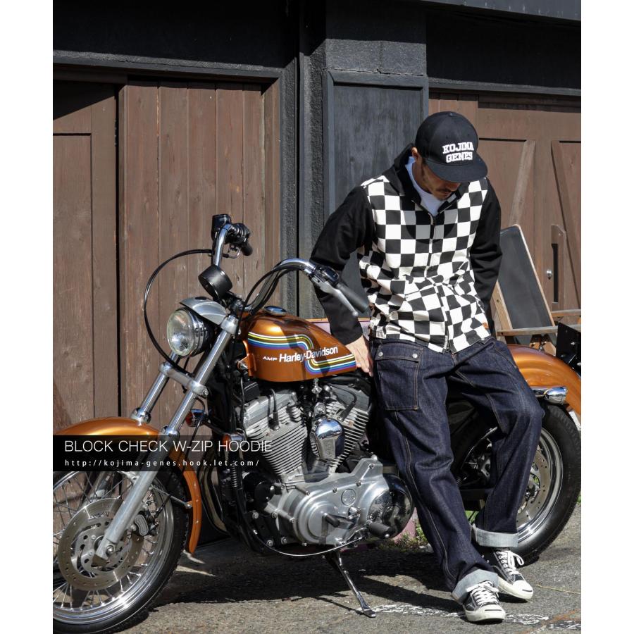 児島ジーンズ 公式通販 ブロックチェック ダブルジップ フーディー
