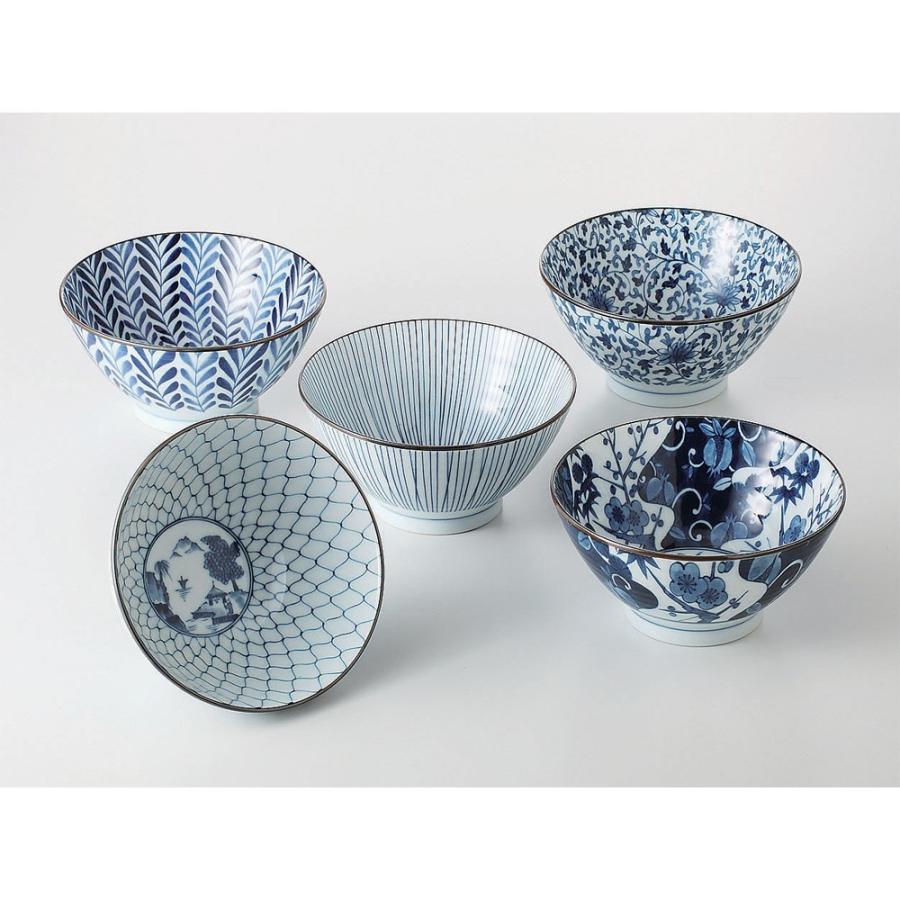 西海陶器 藍絵変り 反丼揃 美濃焼 磁器製 どんぶりが5個セットでお