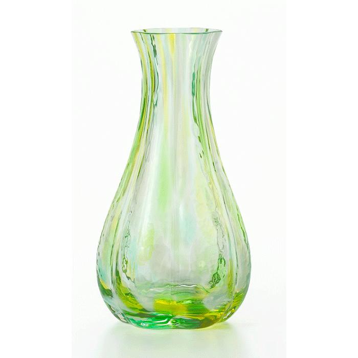 石塚硝子 津軽びいどろ 硝子花器 花ひかり 15cm ピンク、グリーン