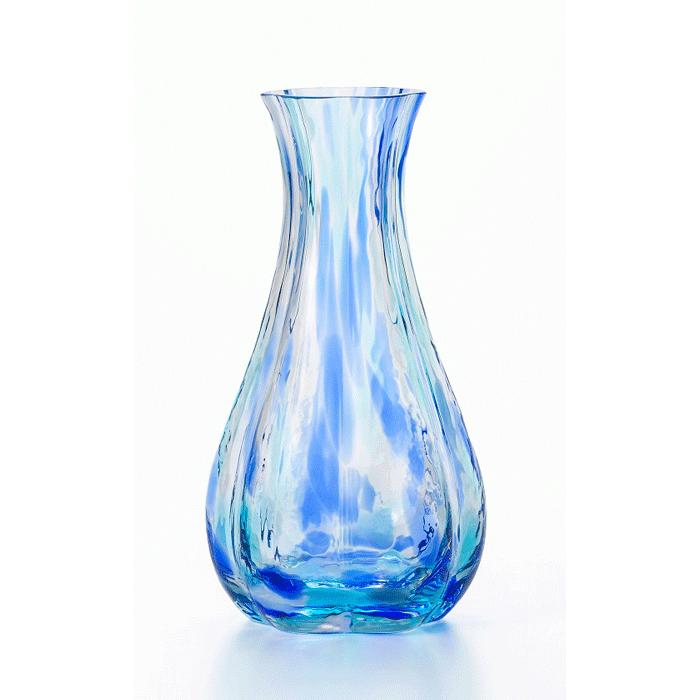 石塚硝子 津軽びいどろ 硝子花器 花ひかり 15cm ピンク、グリーン