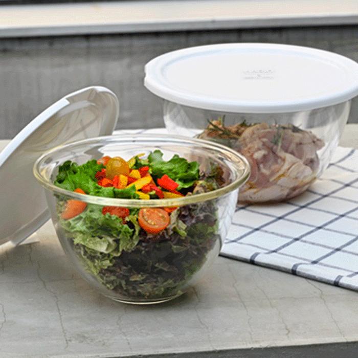 HARIO（ハリオ） レンジフタ付き耐熱ガラス製ボウル3個セット