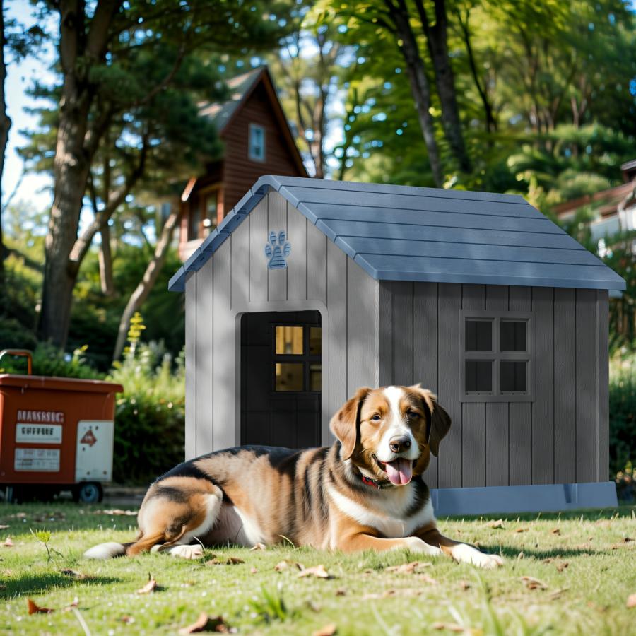犬小屋 ペットハウス ペットケージ プラスチック製 犬 室内犬 室外 ペットゲージ オシャレ ボブハウス ペットサークル M グレー+ブルー ...