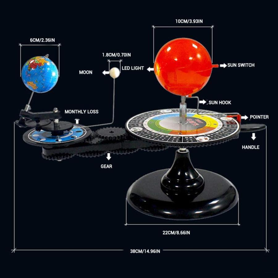 ソーラーシステムモデル 三球儀 太陽 地球 月 動く太陽系模型 物理玩具