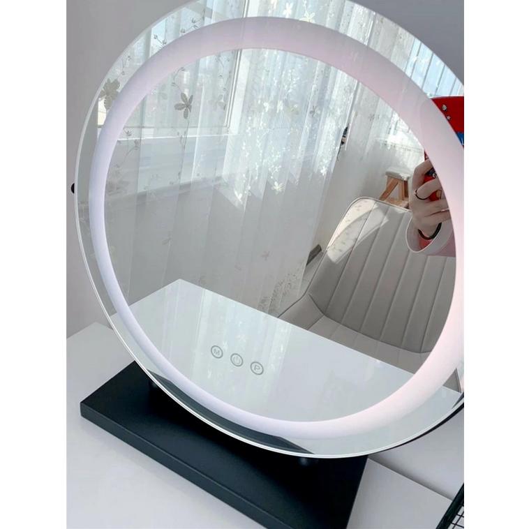 化粧鏡 卓上鏡 LEDミラー 女優ミラー 大型 明るさ調節可能 三色照明モード 丸型 化粧ミラー ハリウッドミラー360度回転 ホワイト/ブラック/ゴールデン 30cmの画像