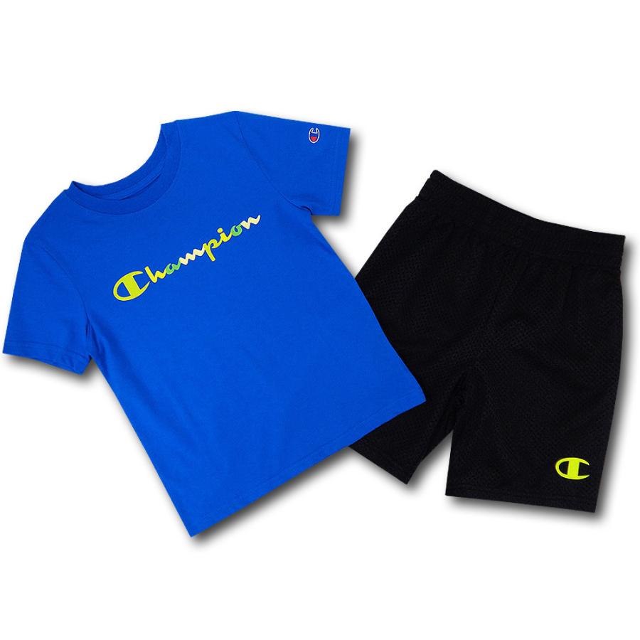 キッズ 子供用 チャンピオン Tシャツ＆ショーツ セットアップ Champion Toddler Set　青黒黄緑 BP049｜hooptown