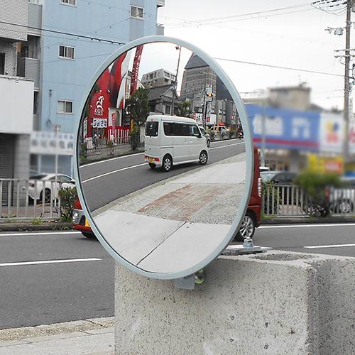 ガレージミラー 家庭用 ブロック 挟み込み ビニール鋼板 塩ビ鋼板 酸性雨 丈夫 取付金具付 丸型 360φ 腐食に強い 50〜185mm 厚手 クランプ式 日本製 yh1202