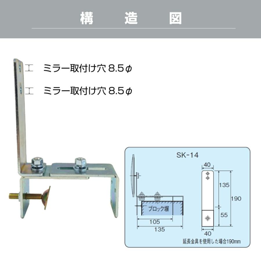 ガレージミラー 家庭用 ブロック 挟み込み ビニール鋼板 塩ビ鋼板 酸性雨 丈夫 取付金具付 丸型 360φ 腐食に強い 50〜185mm 厚手 クランプ式 日本製 yh1202