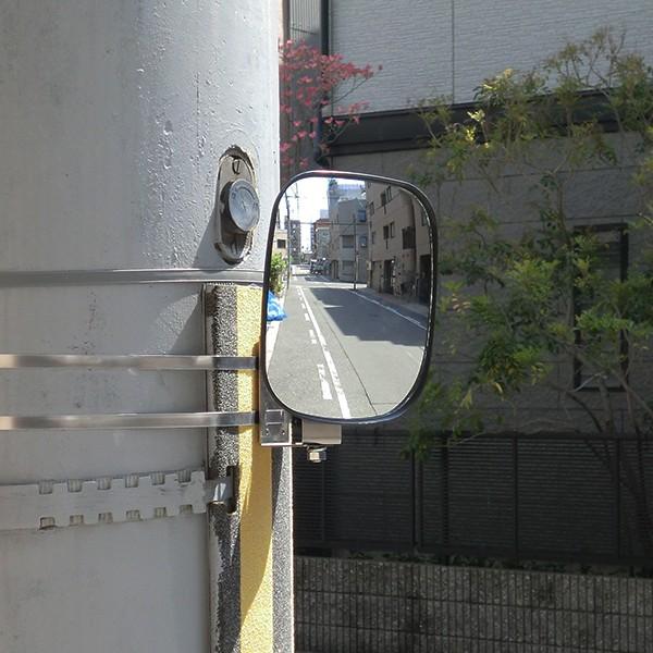 ガレージミラー 小型 家庭用 黒 白 角型 150&times;180mm ステンレス製取付金具付 ステンレスベルトM ガラス製ミラー 日本製 yh909