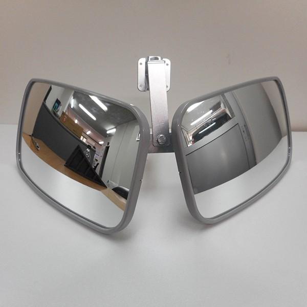 ガレージミラー 小型 グレー 2面鏡タイプ 角型 320×175mm 壁面 壁付け