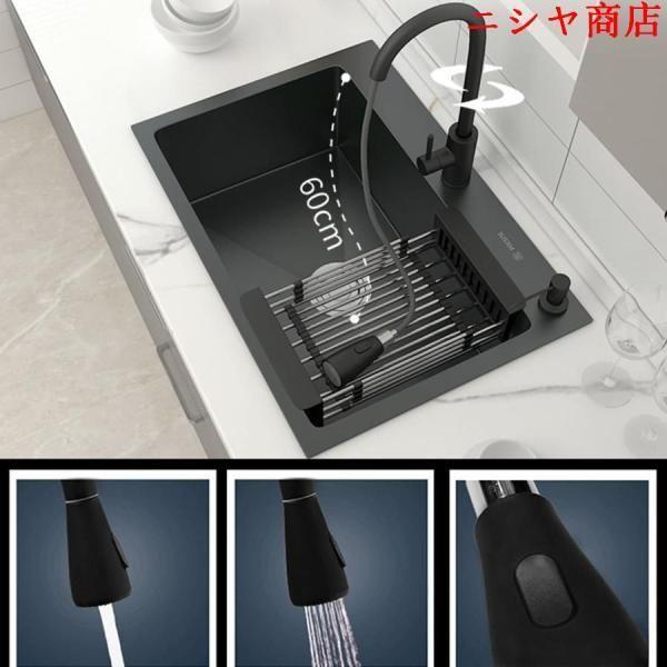 キッチンシンク ドロップイン アンダーマウント シングルボウル プルダウン 蛇口 ブラック 304 ステンレス 住宅 設備 リフォーム_3