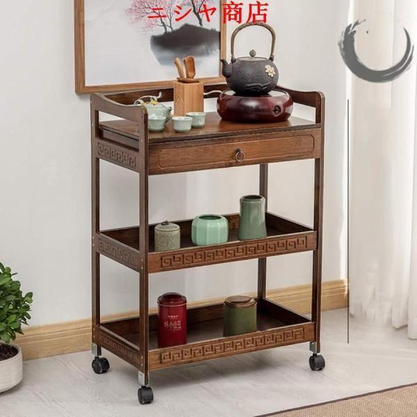 居間のオフィスのための棚の棚のタケ木製の移動式木製色のカート (Color : A)_2