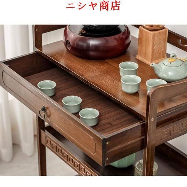 居間のオフィスのための棚の棚のタケ木製の移動式木製色のカート (Color : A)_3