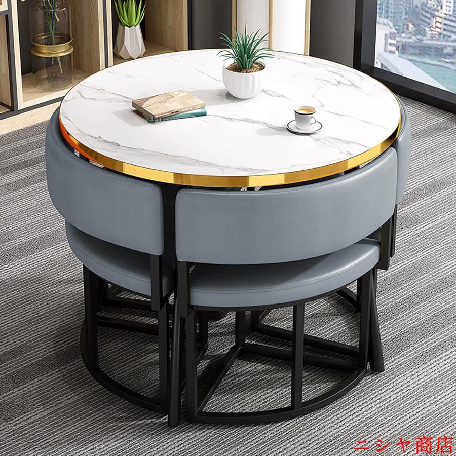 丸テーブルセット 4人用 ダイニングセット 食卓セット モダン デザイン テーブル 椅子 カフェテーブル キッチン ホーム カフェ 什器 家具の画像