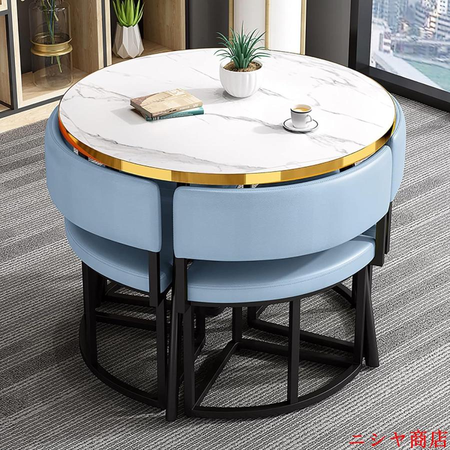 丸テーブルセット 4人用 ダイニングセット 食卓セット モダン デザイン テーブル 椅子 カフェテーブル キッチン ホーム カフェ 什器 家具の画像