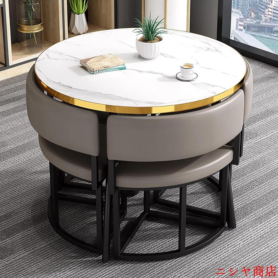 丸テーブルセット 4人用 ダイニングセット 食卓セット モダン デザイン テーブル 椅子 カフェテーブル キッチン ホーム カフェ 什器 家具の画像