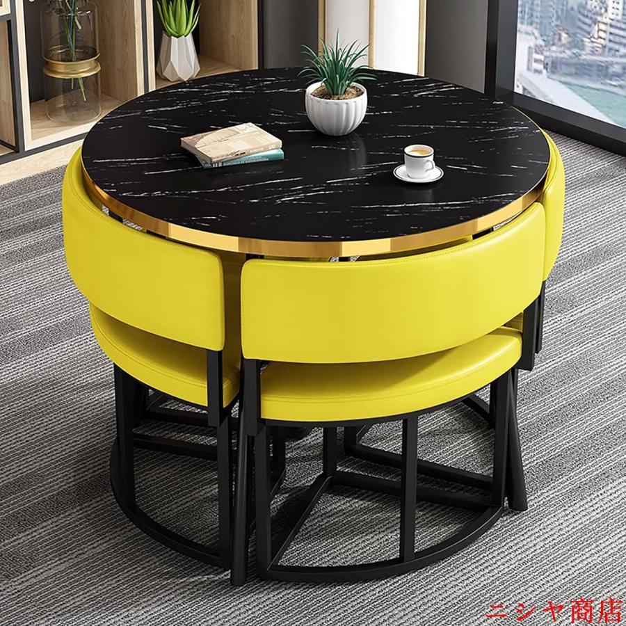 丸テーブルセット 4人用 ダイニングセット 食卓セット モダン デザイン テーブル 椅子 カフェテーブル キッチン ホーム カフェ 什器 家具の画像