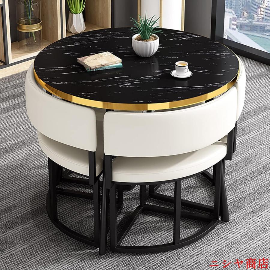 丸テーブルセット 4人用 ダイニングセット 食卓セット モダン デザイン テーブル 椅子 カフェテーブル キッチン ホーム カフェ 什器 家具の画像