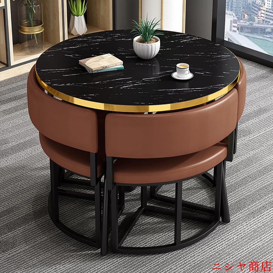 丸テーブルセット 4人用 ダイニングセット 食卓セット モダン デザイン テーブル 椅子 カフェテーブル キッチン ホーム カフェ 什器 家具の画像