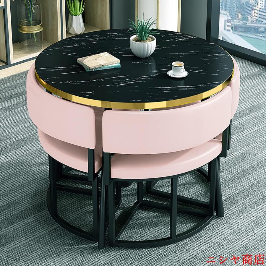 丸テーブルセット 4人用 ダイニングセット 食卓セット モダン デザイン テーブル 椅子 カフェテーブル キッチン ホーム カフェ 什器 家具の画像