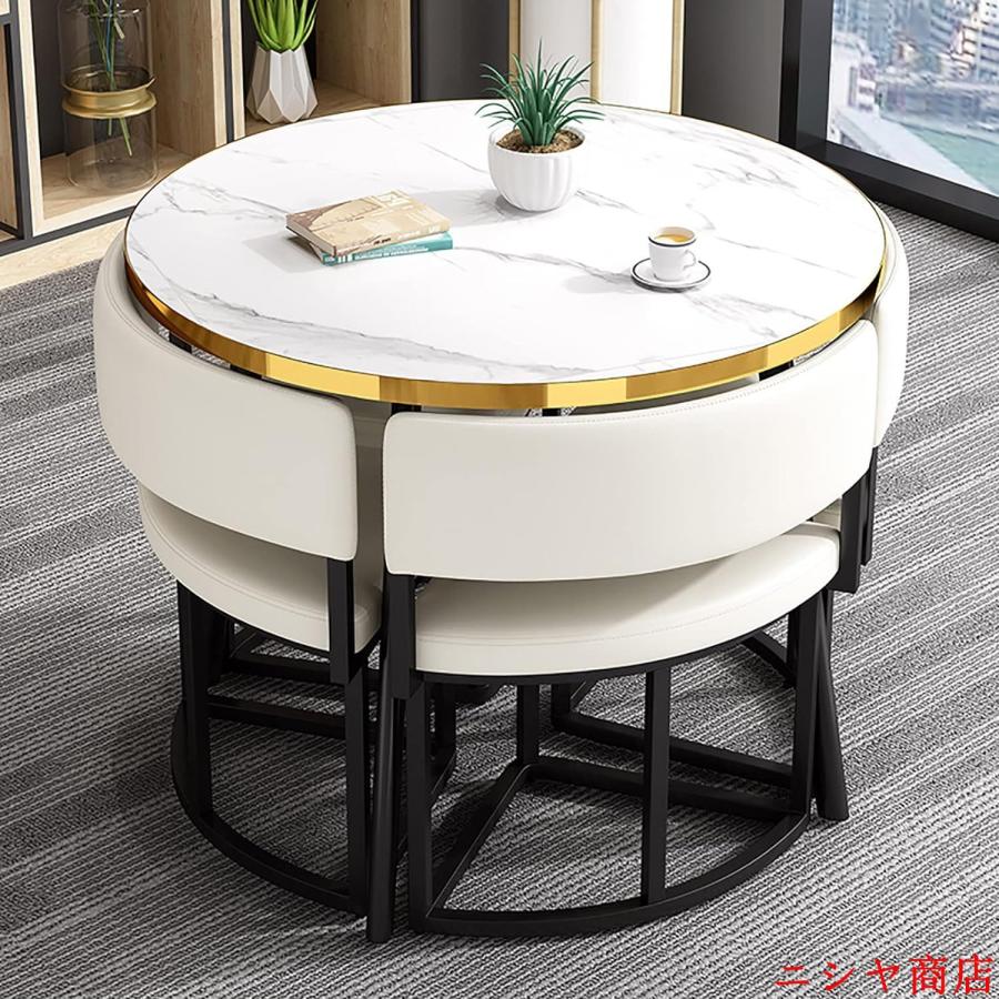 丸テーブルセット 4人用 ダイニングセット 食卓セット モダン デザイン テーブル 椅子 カフェテーブル キッチン ホーム カフェ 什器 家具の画像