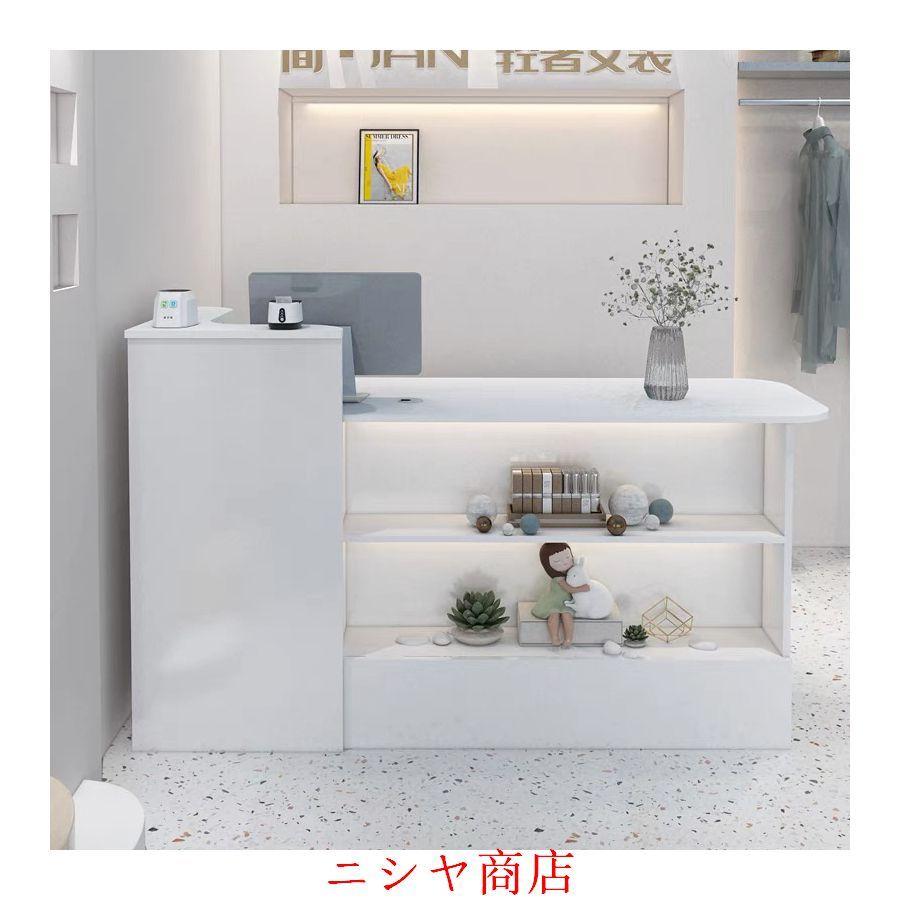 レジ カウンター 受付カウンターレジカウンター ショーケース付き カウンターテーブル おしゃれ オフィス受付台 北欧風 サイドキャビネット付き_14