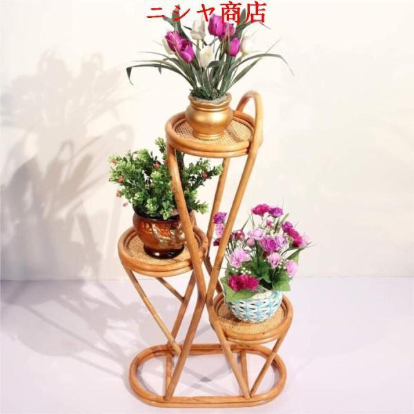フラワースタンド 観葉植物 棚 盆栽スタンド ラタン風 レトロ プラントスタンド 3段 4段 バルコニー 屋外 室内 収納 ディスプレイ 花台 園芸_2