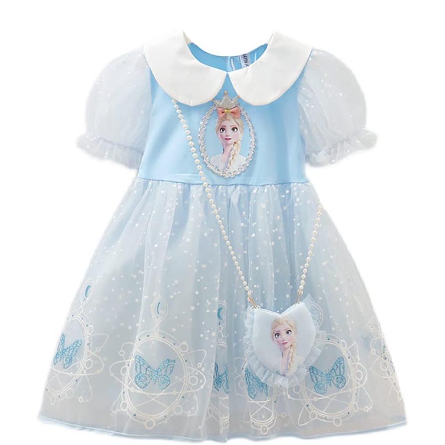 ワンピース  アナと雪 ドレス 夏 半袖 キッズ コットン100％ バッグ付き アナ雪ドレス チュールスカート 子供 プリンセスドレス  90/100/110/120/130/140 の商品画像