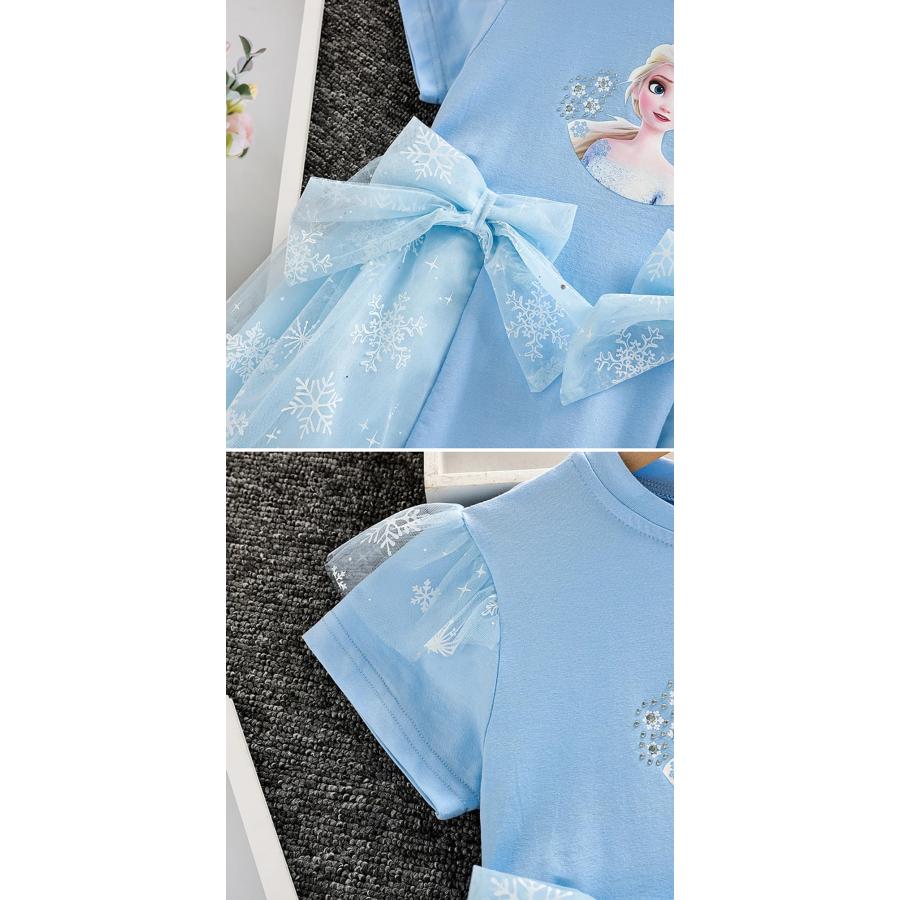 アナ雪 ワンピース チュール切り替えドレス リボン付き 女の子