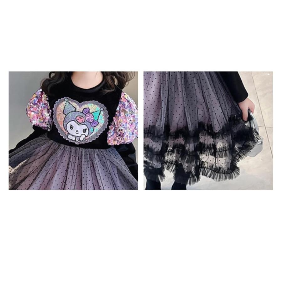 子供ドレス クロミ 子供用 長袖ドレス 紫 ワンピース メッシュ