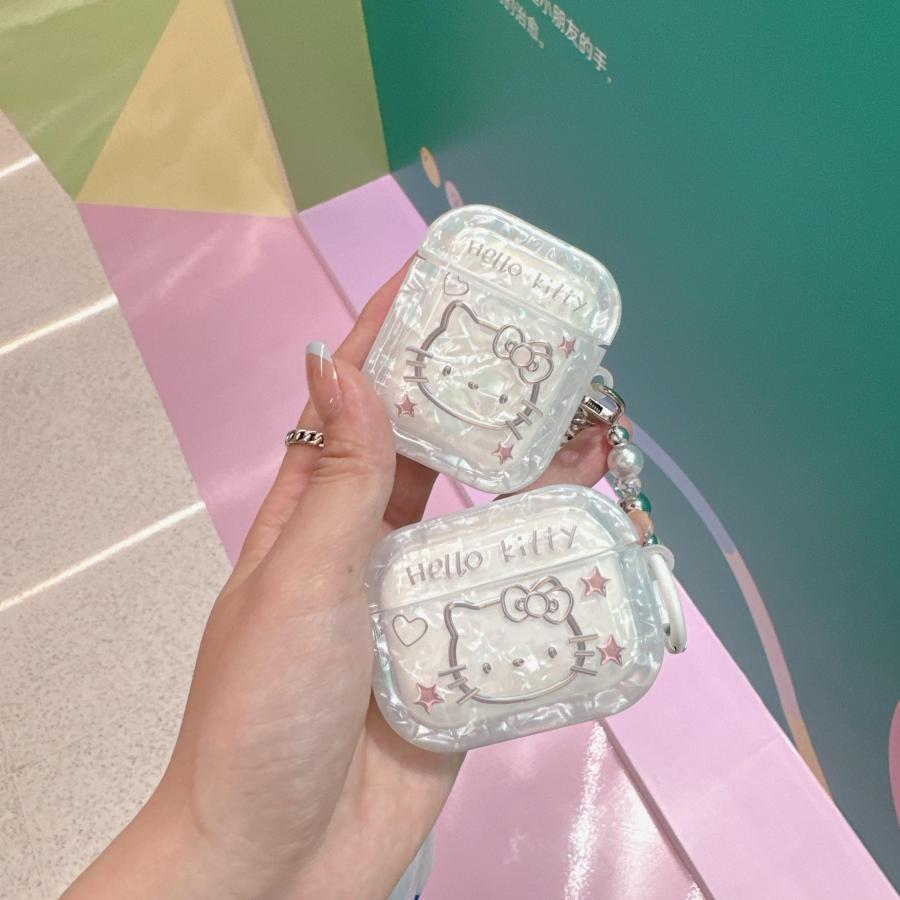 美品AirPods Pro 本体 ホワイト 充電ケース付 キティちゃんケース付き ストラップ付き キティちゃん airpods4ケース airpods proケース