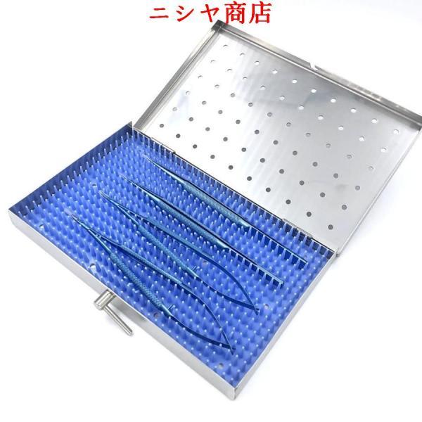 4 pcs 全長16cm チタン合金 鑷子 持針器 剪刀 滅菌トレー キット 21.5cm_1