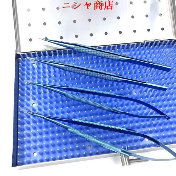 4 pcs 全長16cm チタン合金 鑷子 持針器 剪刀 滅菌トレー キット 21.5cm_2