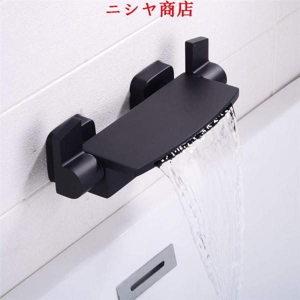 浴槽の蛇口 壁には滝バスタブ浴室の蛇口ブラックバスタブ蛇口ホット＆コールドシャワーをマウント (色 : Black Size : Free size)_2