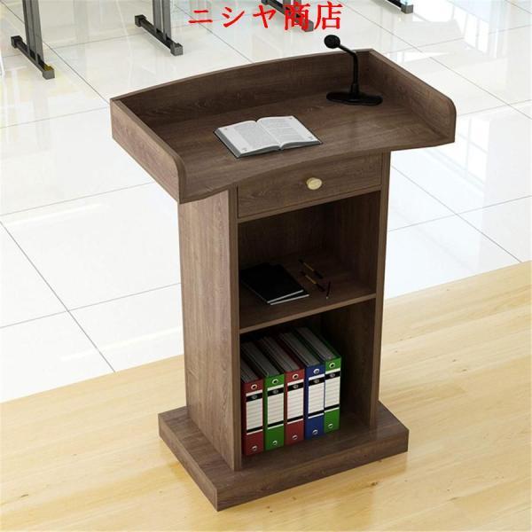演説台 演台 司会者台 ドロワーと大規模な貯蔵地を話す木の話す講義講座表彰台の頑丈な商業表彰台 司会者 机 マイク台 (Color : Coffee Size : 42x60x120cm)_2