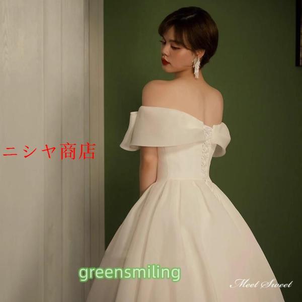 ウェディングドレス ロングドレス オーガンジー プリンセスラインドレス リボン Aラインドレス 二次会 結婚式 前撮り 花嫁 ウエディングドレス ブライダル_2