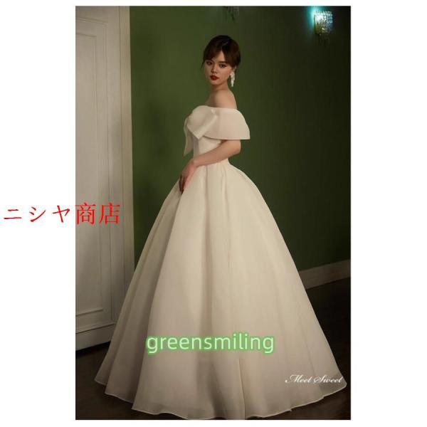 ウェディングドレス ロングドレス オーガンジー プリンセスラインドレス リボン Aラインドレス 二次会 結婚式 前撮り 花嫁 ウエディングドレス ブライダル_3